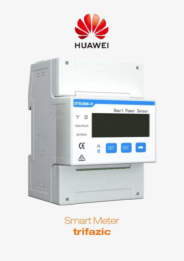 Smart Meter trifazic Huawei DTSU666-H 100A 40mA este un contor bidirecțional trifazat utilizat în vederea gestionării inteligente a energiei.